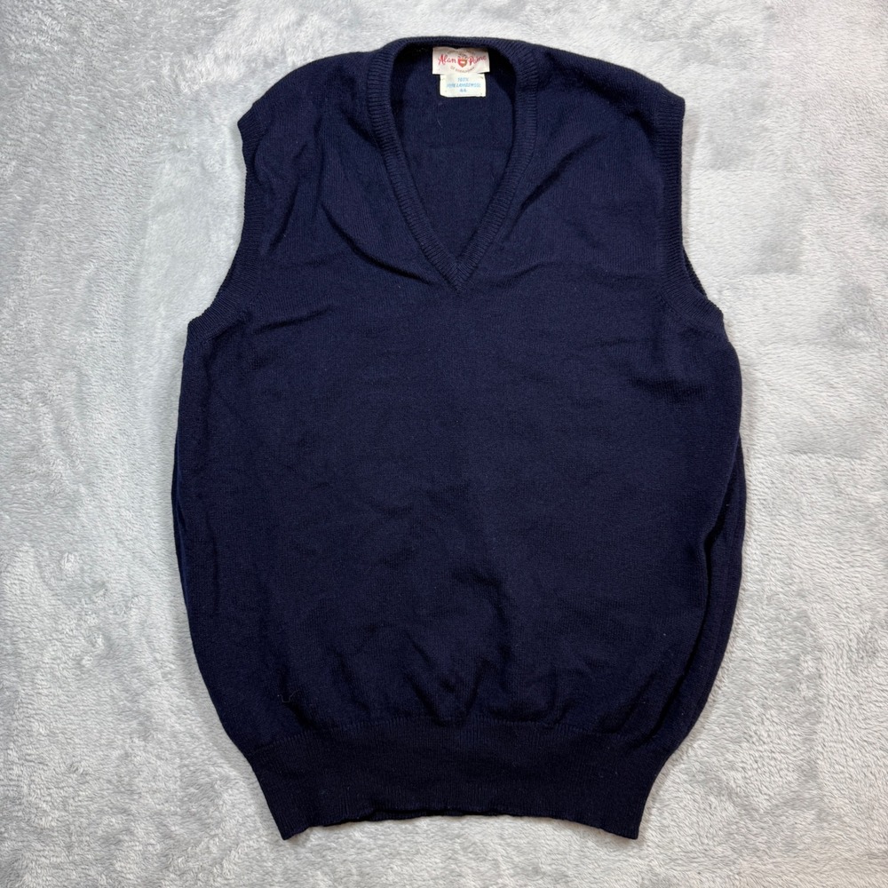 Vintage Alan Paine Sweater Vest Mens 44 Navy Blue Lambswool V Neck England 80s